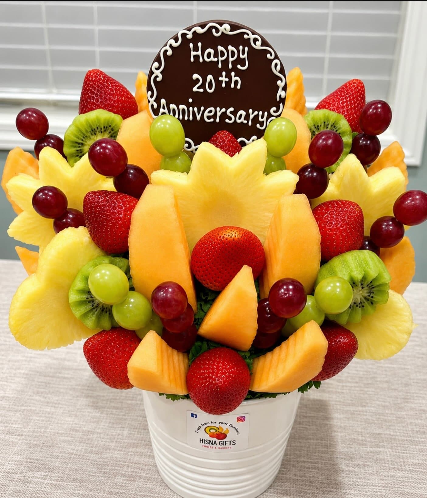 Beautiful anniversary fruit arrangement by Hisna Gifts